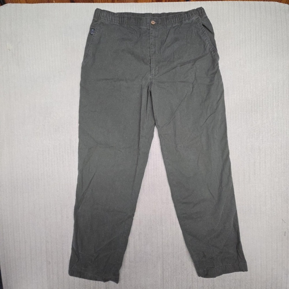 Tommy Bahama Pants Mens Medium Green Canvas Elastic Waist Relaxed Chino Casual